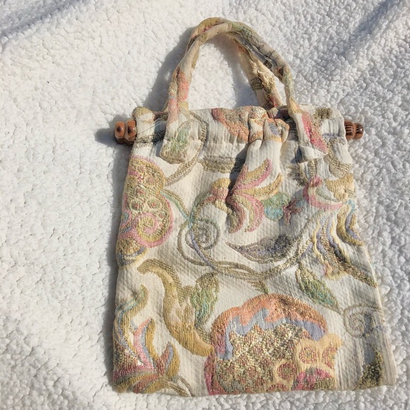 Vintage Floral Tapestry Wood Dowel Carpet Knitting Bag - Picture 3 of 8